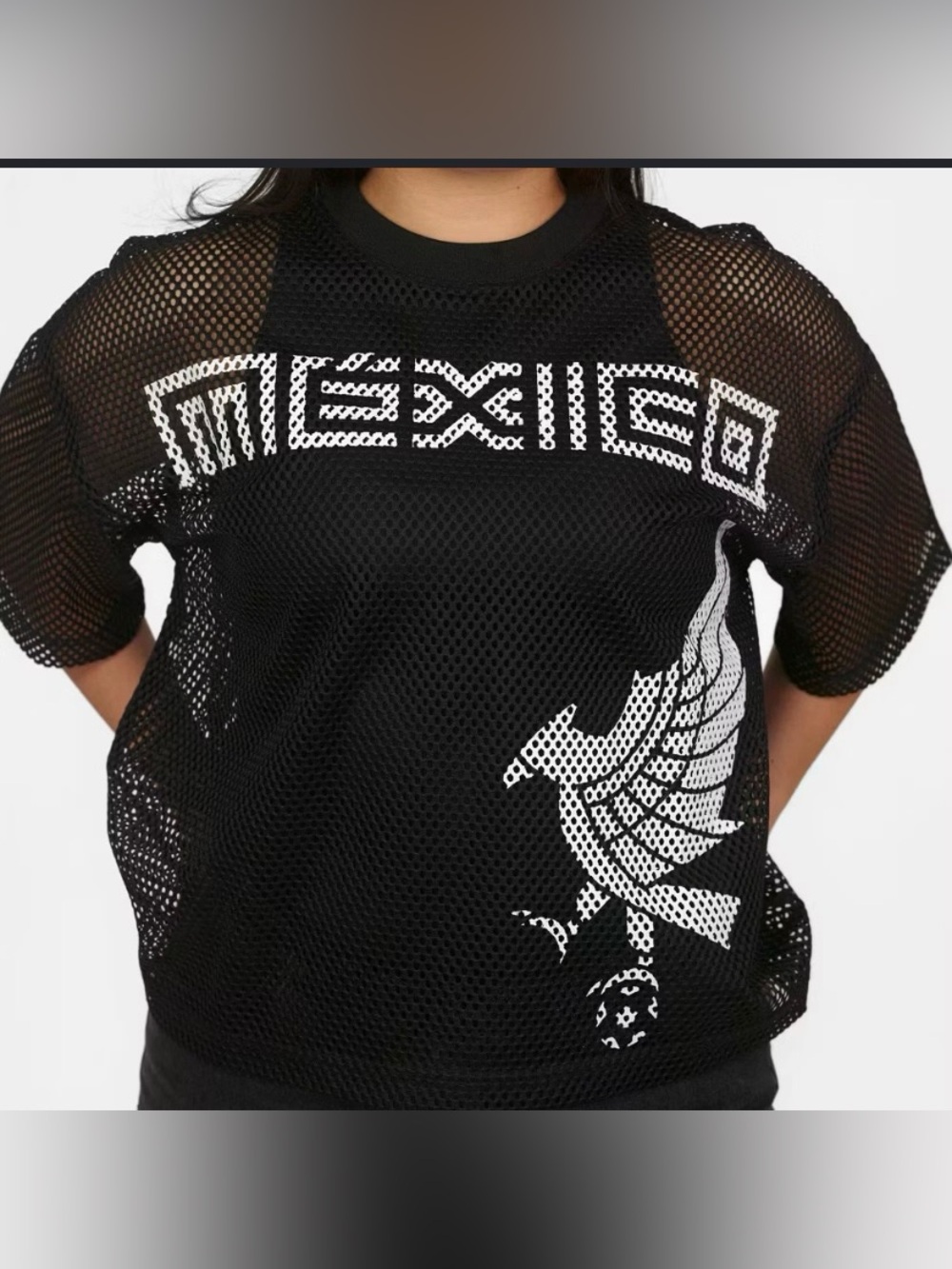 Mexico Black Mesh Graphic Tee with White Print
